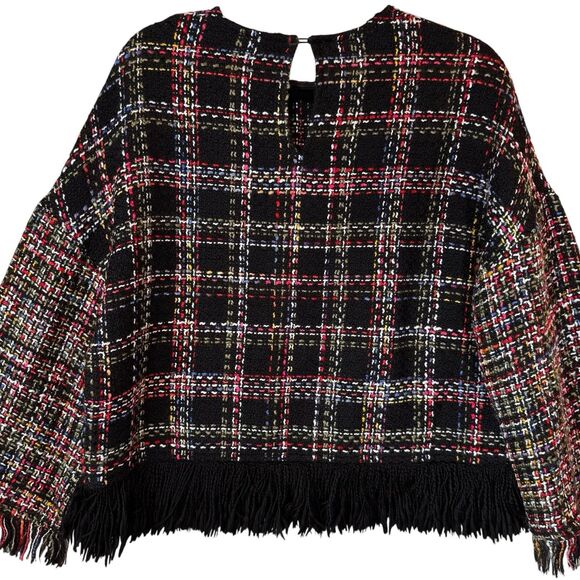 Zara Top Woman's Small Loose Fit Tweed‎ Top Fringe Multi-Color Boho Bell Sleeve - Picture 4 of 12